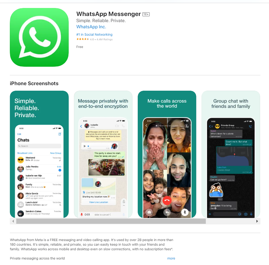 Whatsapp screenshot in apple store